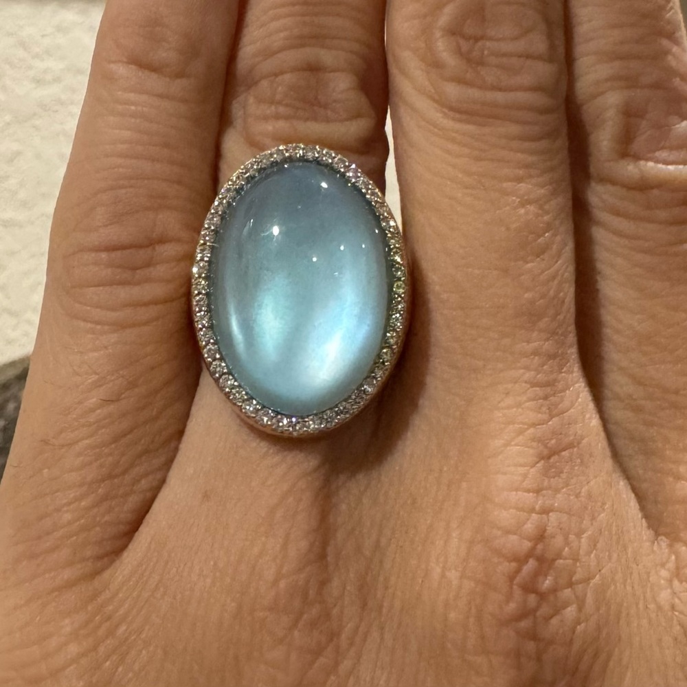 Stunning Authentic Roberto Coin 18k Rose Gold Ring Moonstone and  Diamonds